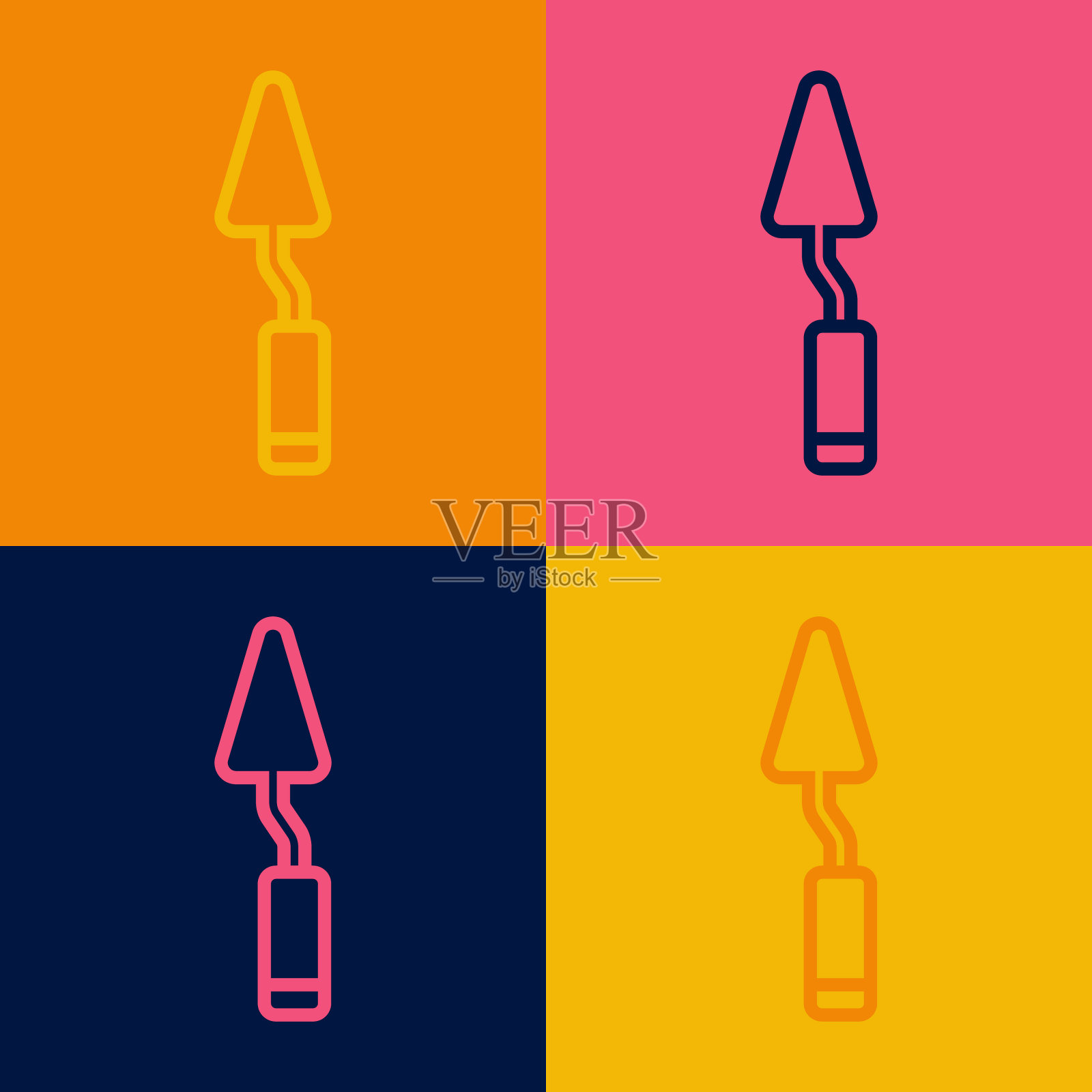 波普艺术线调色板刀图标孤立的颜色背景。向量插画图片素材