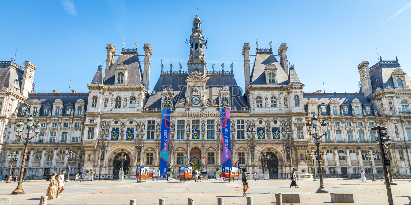 法国巴黎市政厅市政厅的正立面照片摄影图片