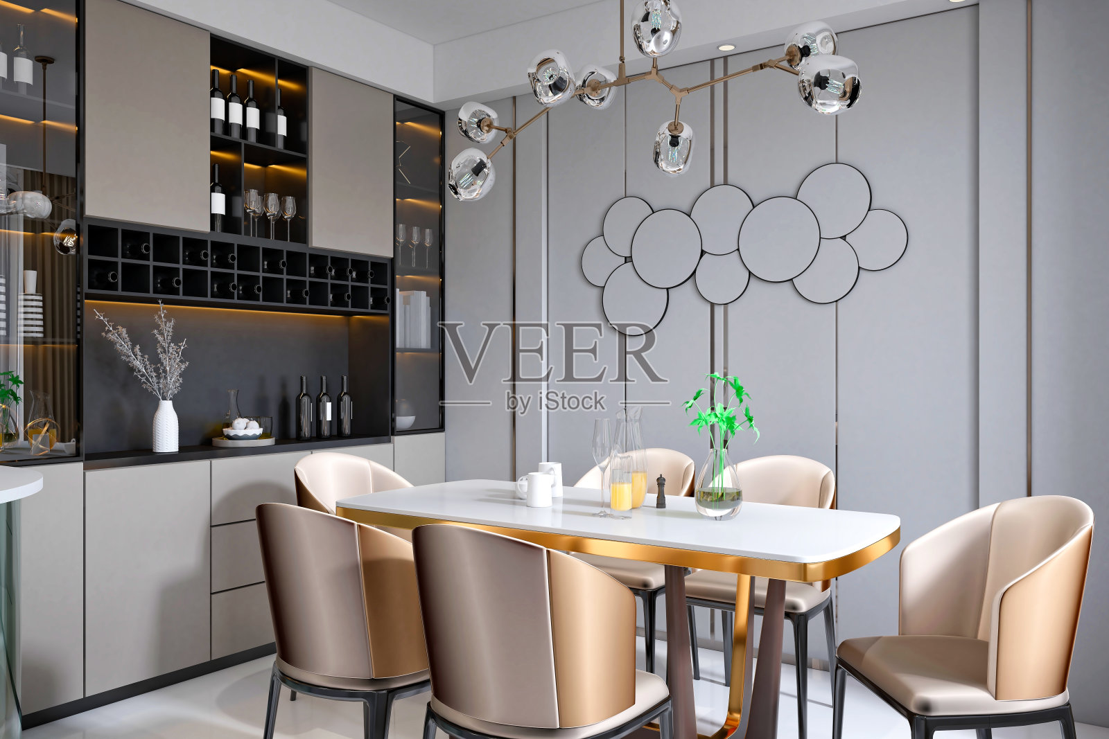 豪华住宅室内、客厅的3d渲染照片摄影图片