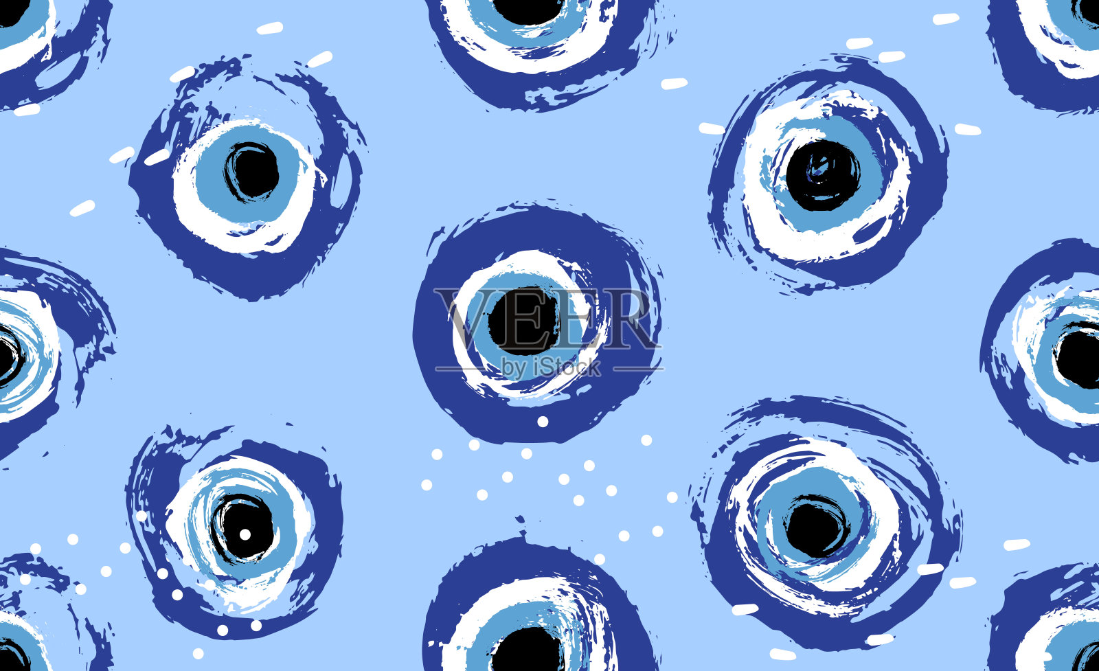 手绘土耳其眼。无缝图案手绘土耳其邪恶的眼睛头。祝你好运。土耳其瓷砖。东方奥斯曼设计矢量背景。象征土耳其，希腊，克里特岛，塞浦路斯插画图片素材