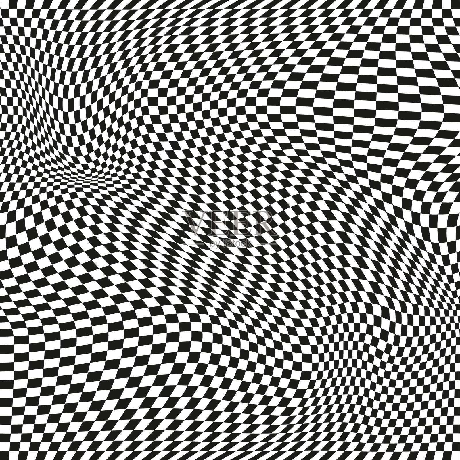 无缝格子图案。扭曲的视错觉横幅。欧普艺术的方格曲线图案。插画图片素材
