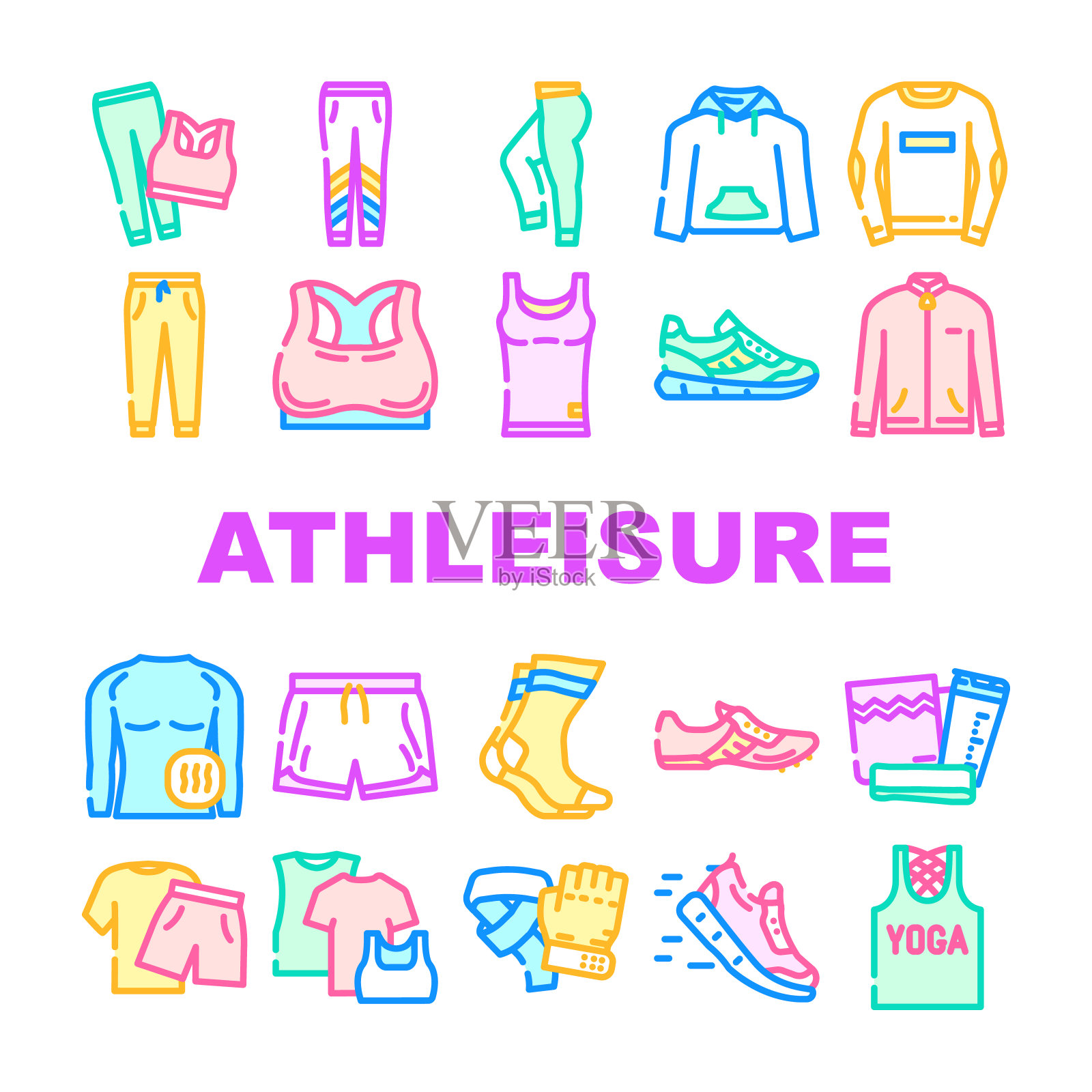 运动休闲服装女性时尚图标集向量插画图片素材