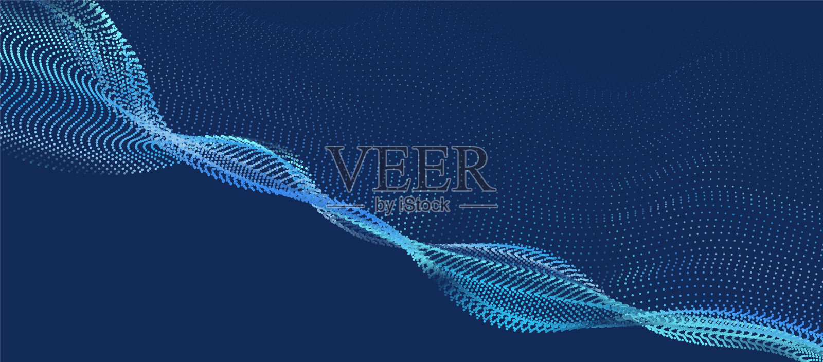 抽象蓝色发光能量波从虚线粒子与模糊效果在黑暗背景。未来的现代背景设计的业务，演示，广告，横幅，网站，登陆页，壁纸屏幕和更多插画图片素材