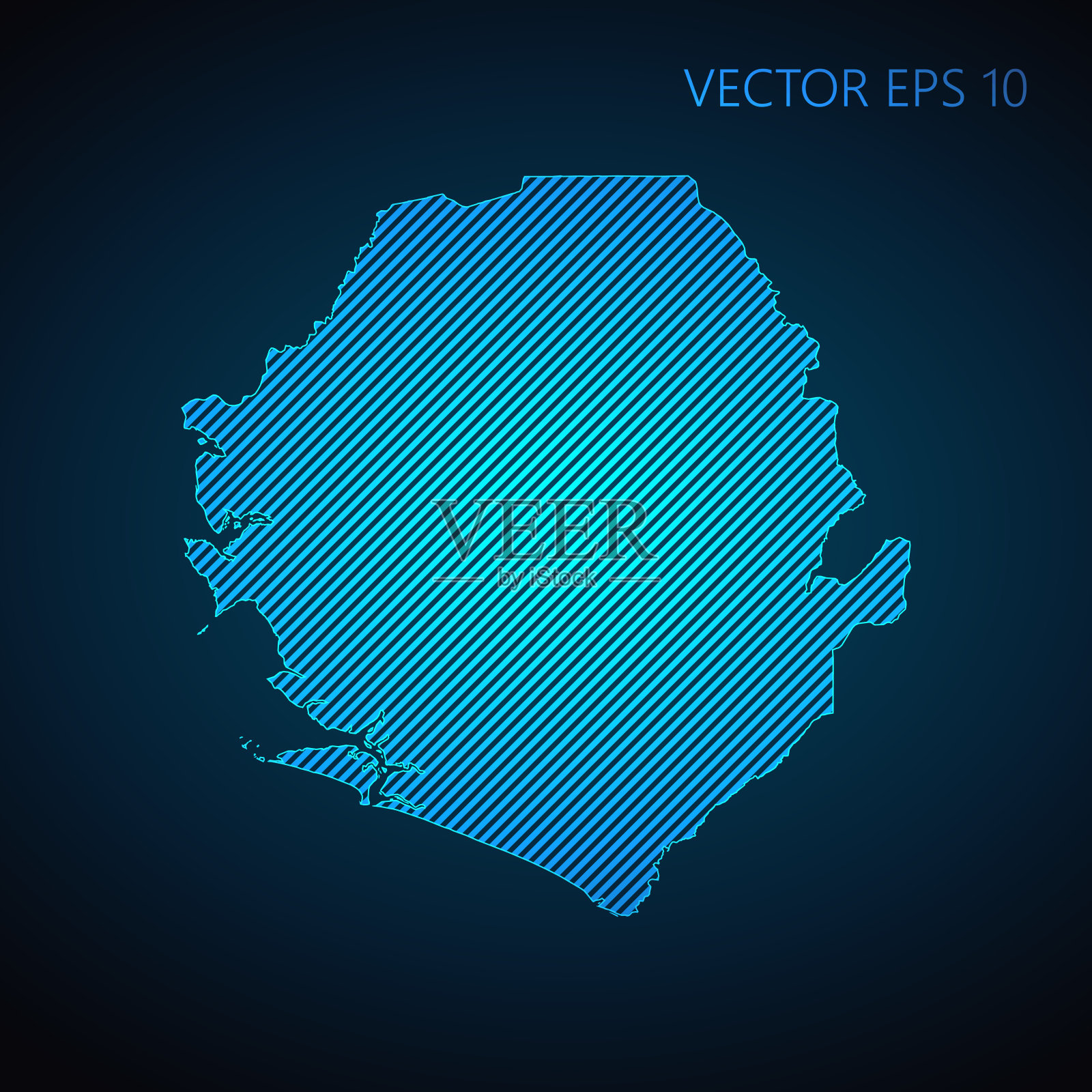 塞拉利昂条纹地图模板由蓝色对角线在黑暗背景插画图片素材