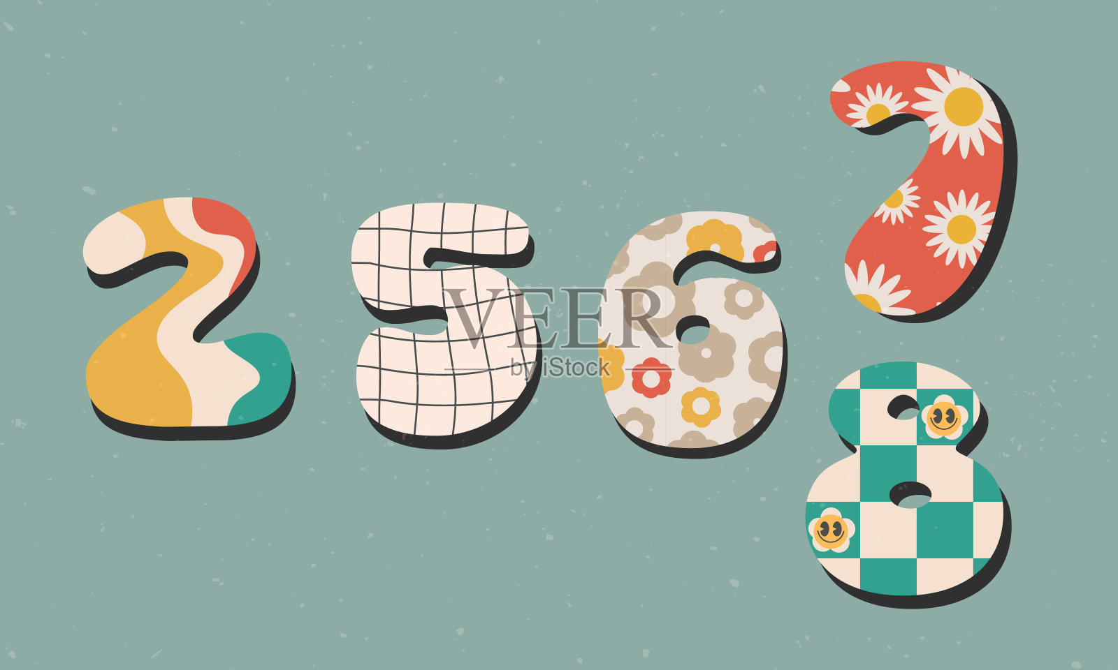 2567至2568泰国新年快乐标志文字设计。2568号设计模板。彩色复古70年代贺卡，贴纸，横幅，印刷品。绝妙的海报日历2568。矢量插图EPS 10插画图片素材