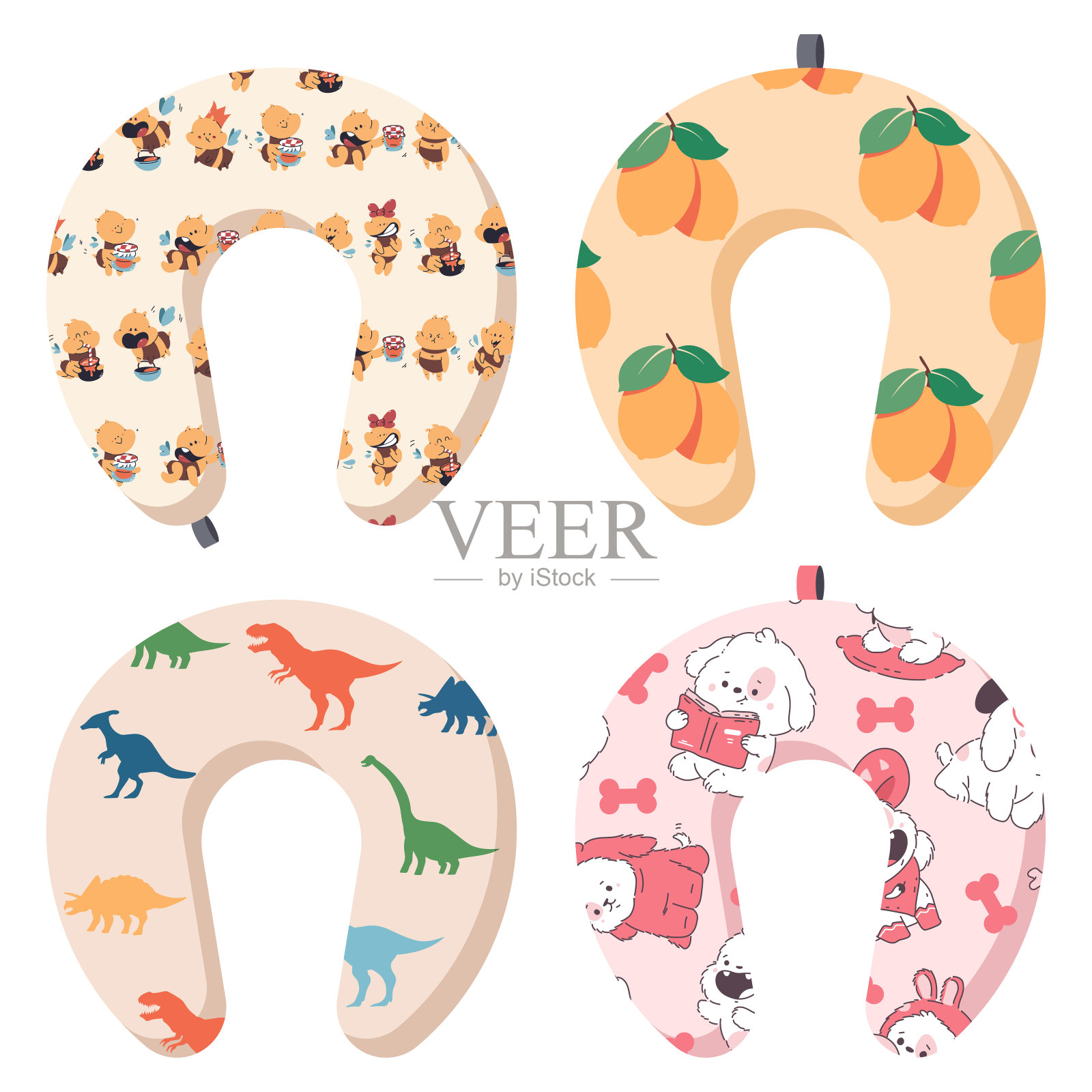 婴儿护理枕头矢量卡通集隔离在一个白色的背景。插画图片素材