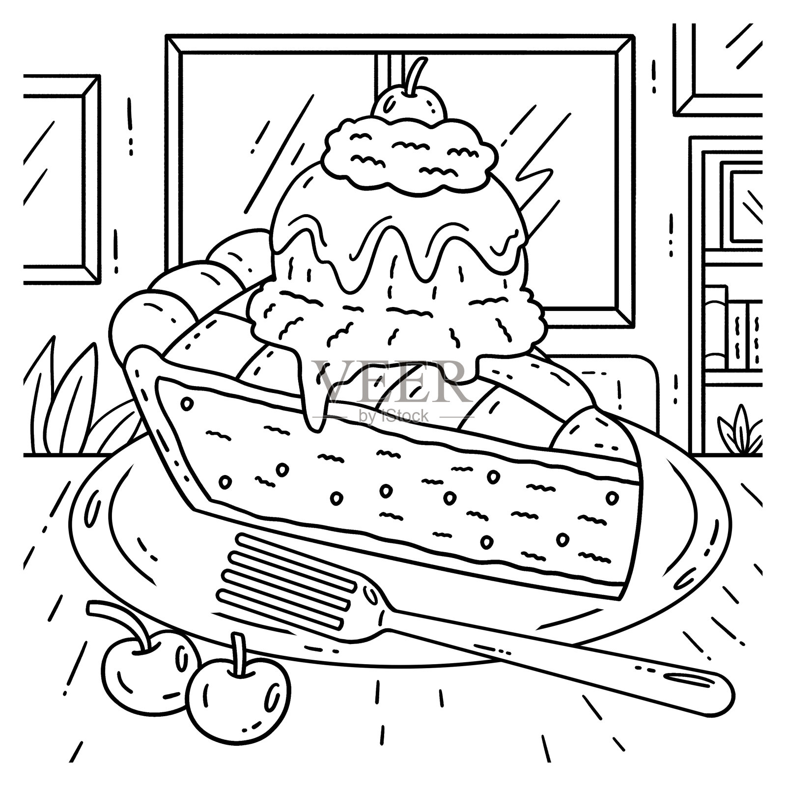 冰淇淋派与猪肉着色页的孩子插画图片素材