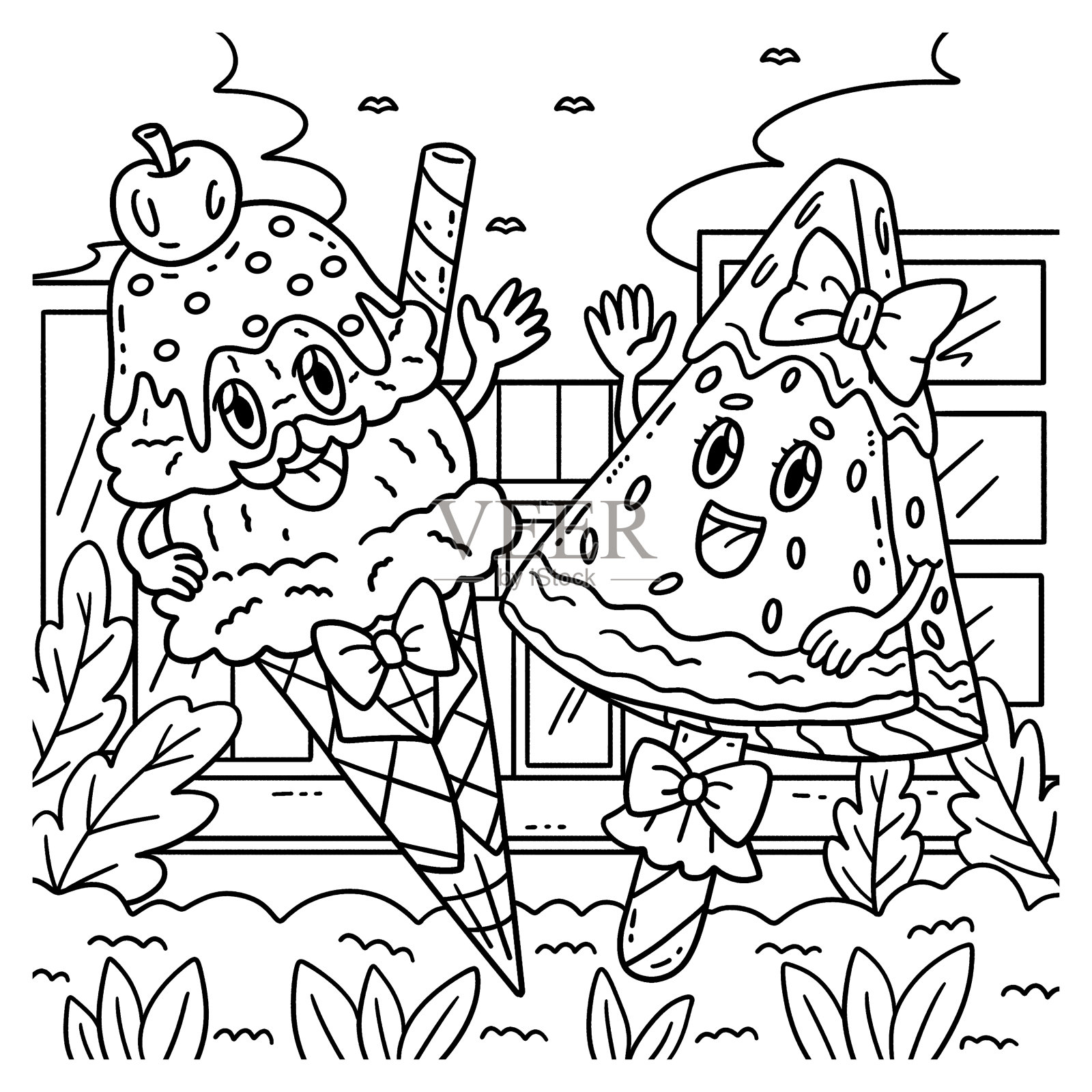 冰淇淋西瓜冰棒着色页插画图片素材