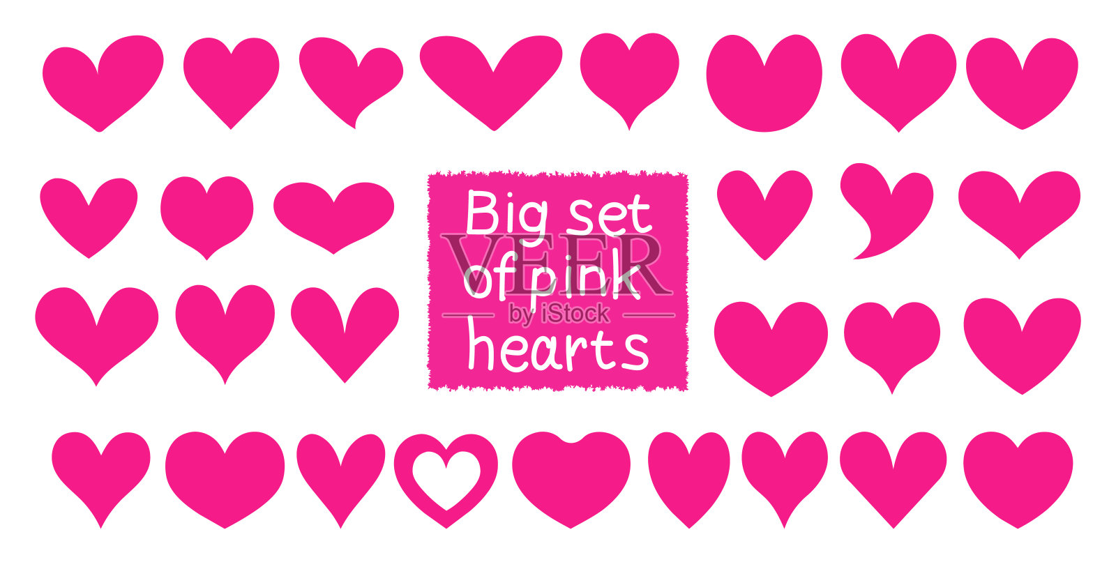 大集流行的粉红色涂鸦心孤立在一个白色的背景。插画图片素材