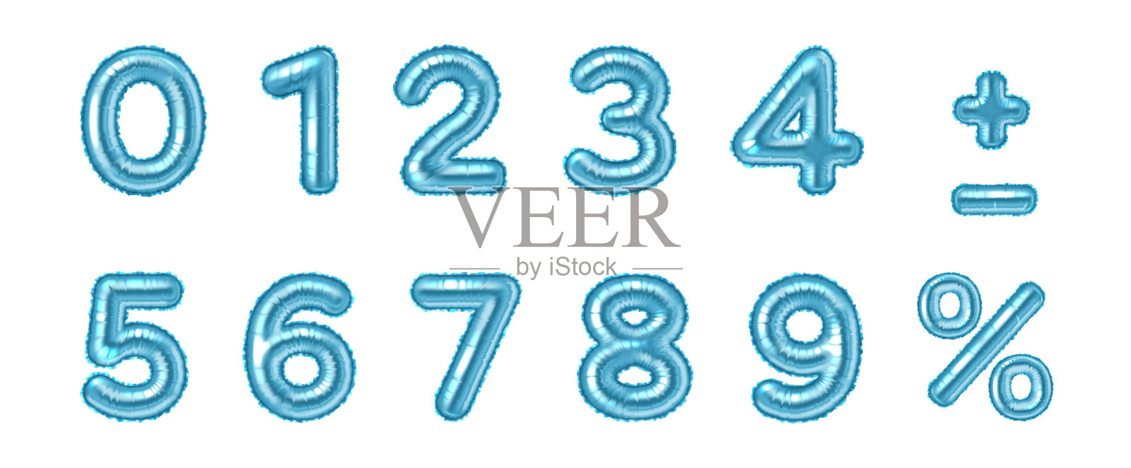 蓝色气球数字和数学符号插图集插画图片素材