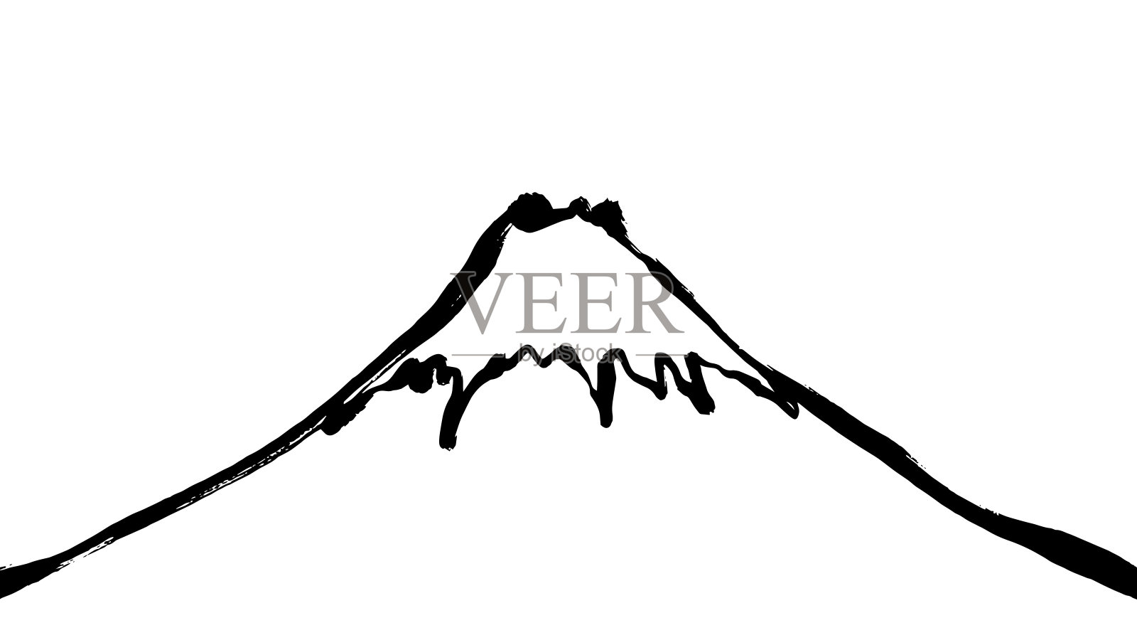 水墨画式线条画富士山山水插画年卡素材
