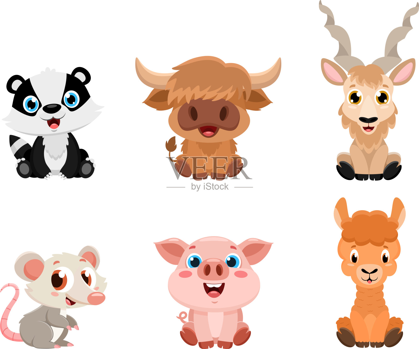 可爱的小动物卡通人物。矢量平面设计集合集插画图片素材