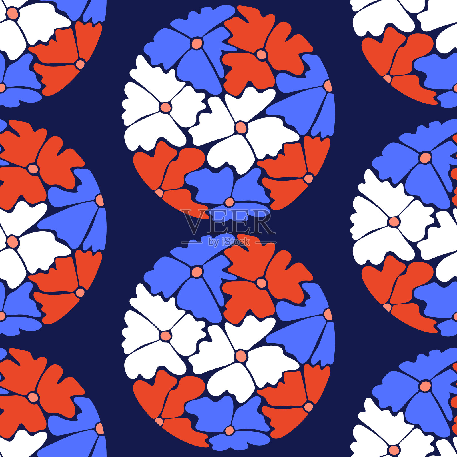 无缝图案与圆形花卉组成插画图片素材