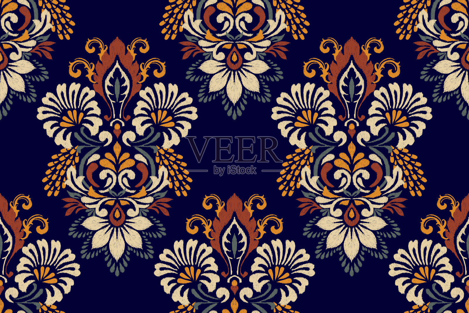 锦缎Ikat花卉无缝图案矢量插画图片素材