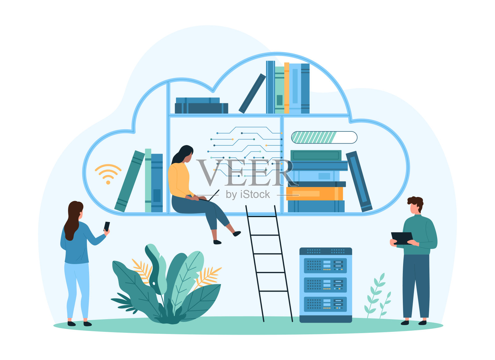 云图书馆，有用于培训和远程教育的电子书插画图片素材