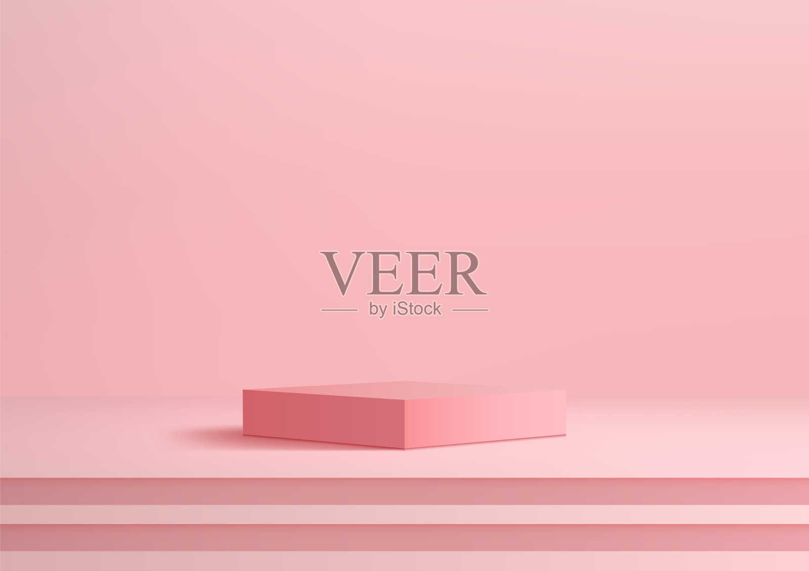 在粉红色的背景下，台阶楼梯上的3D粉红色讲台。，现代概念，产品展示，模型，陈列室，展示插画图片素材