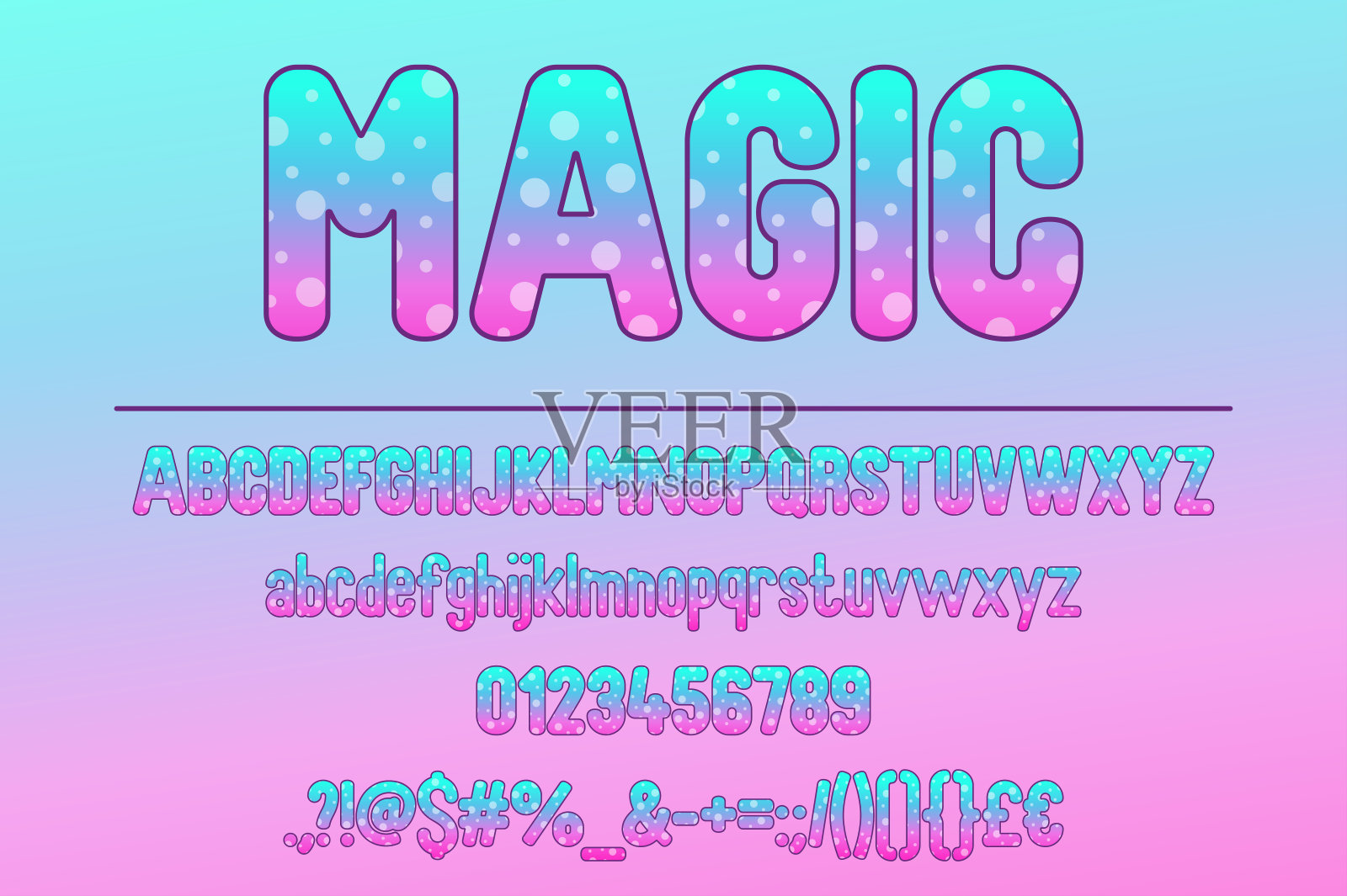 神奇的排版。装饰颜色字体集神奇和神秘的设计插画图片素材