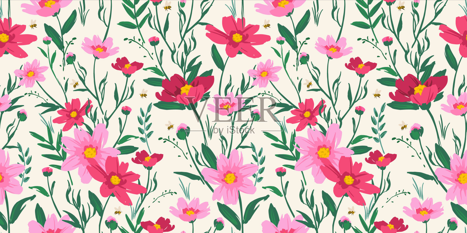 花卉无缝图案。矢量设计的纸，封面，织物，室内装饰等插画图片素材