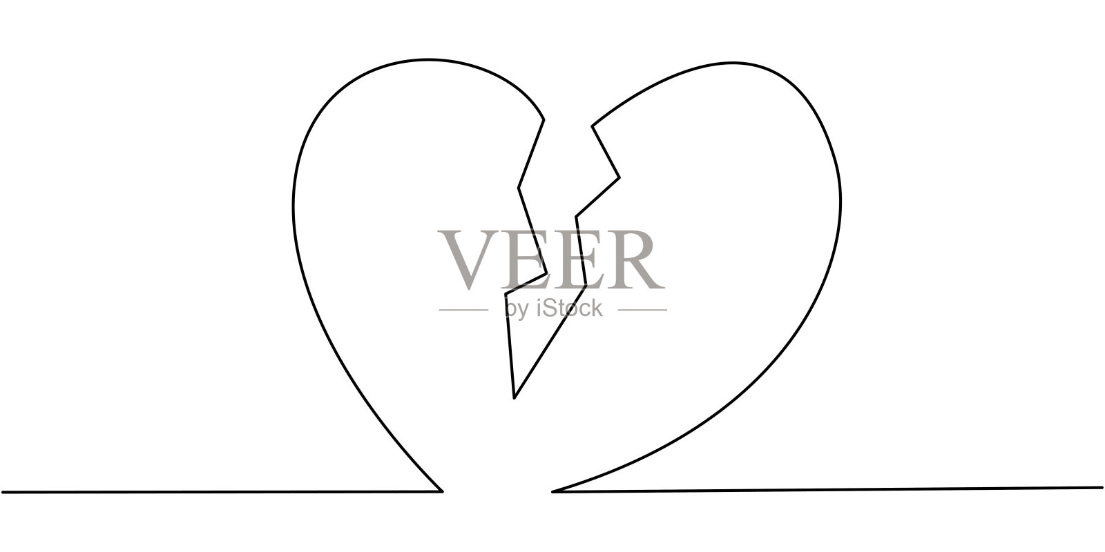 矢量一行艺术插图的破碎的心插画图片素材