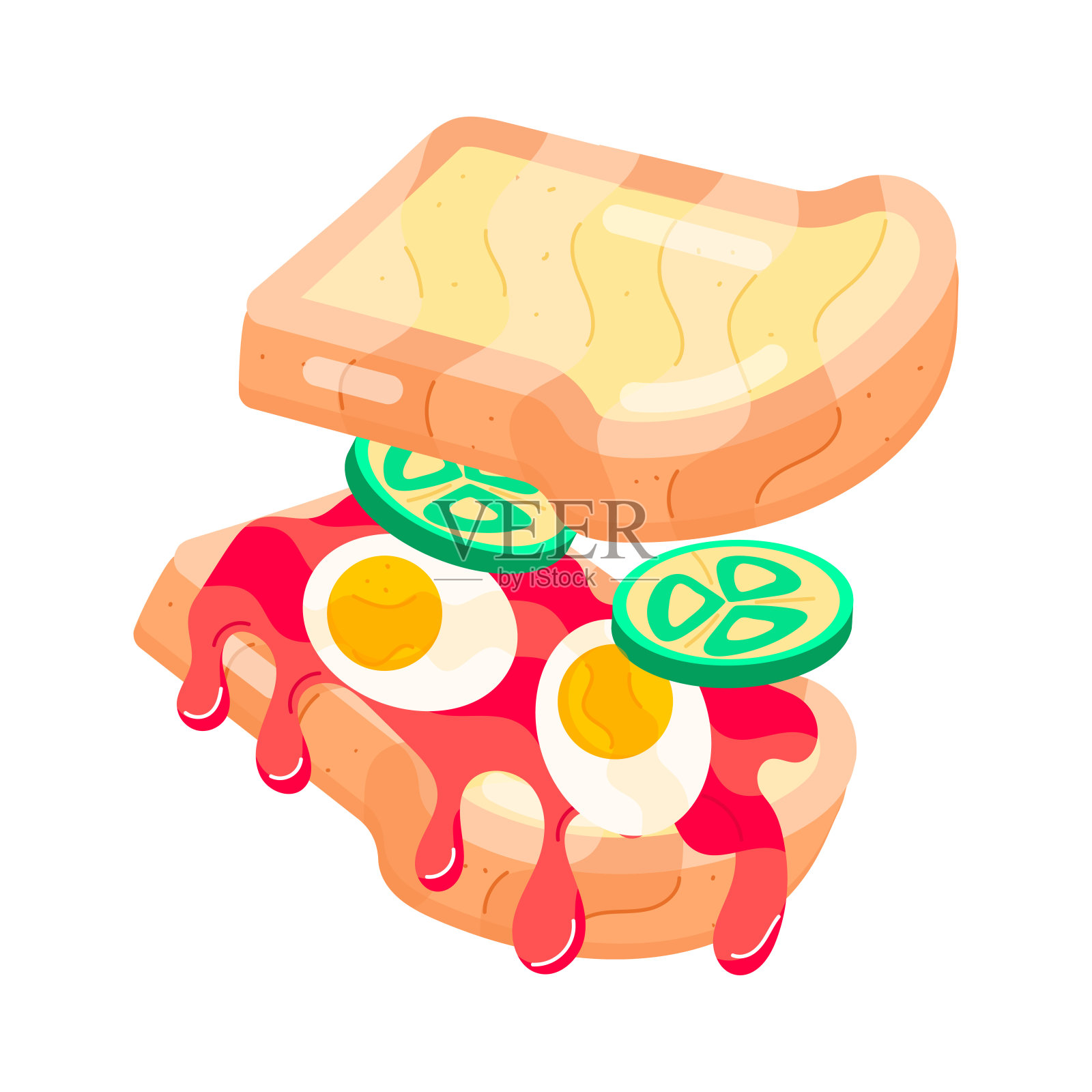 方便的扁平贴纸描绘垃圾食品插画图片素材