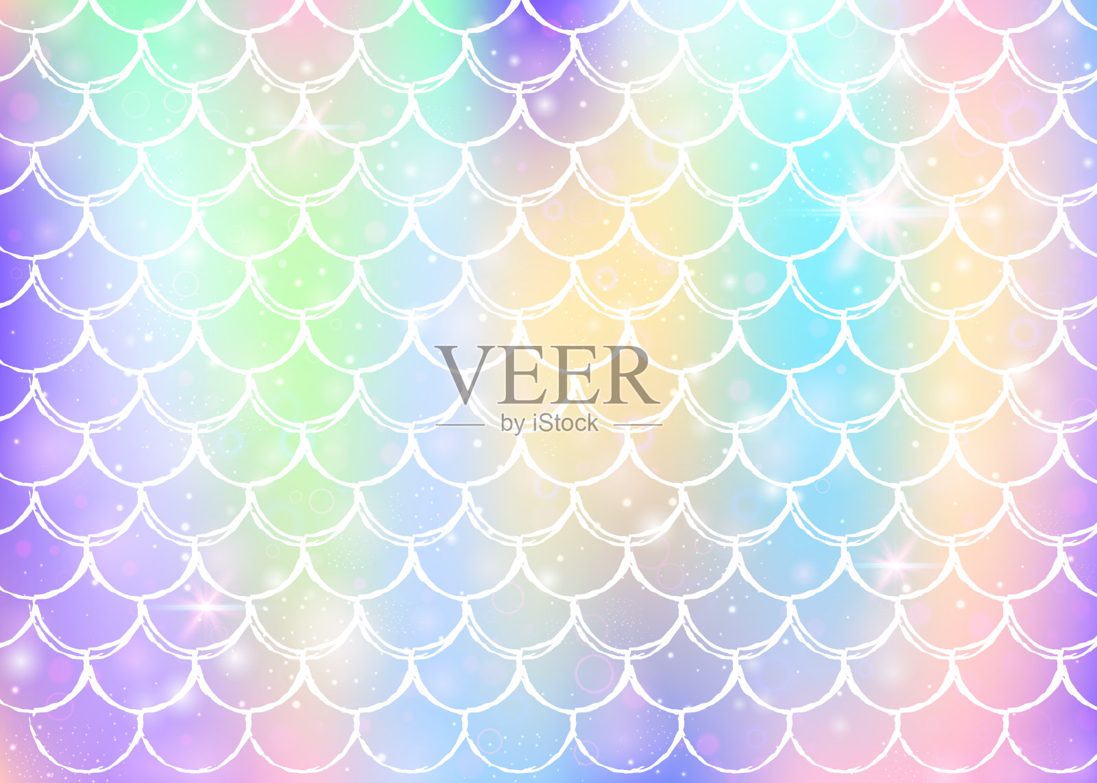 卡哇伊美人鱼背景与公主彩虹鳞片图案。插画图片素材