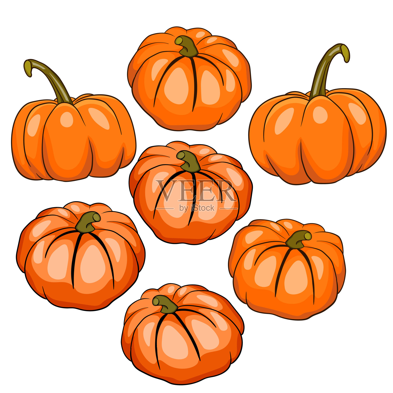 万圣节南瓜。可爱的南瓜或鬼。矢量秋季假期插图插画图片素材