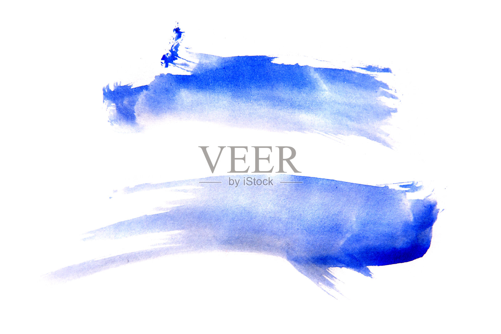 蓝色水彩画的笔触孤立在白色的背景照片摄影图片