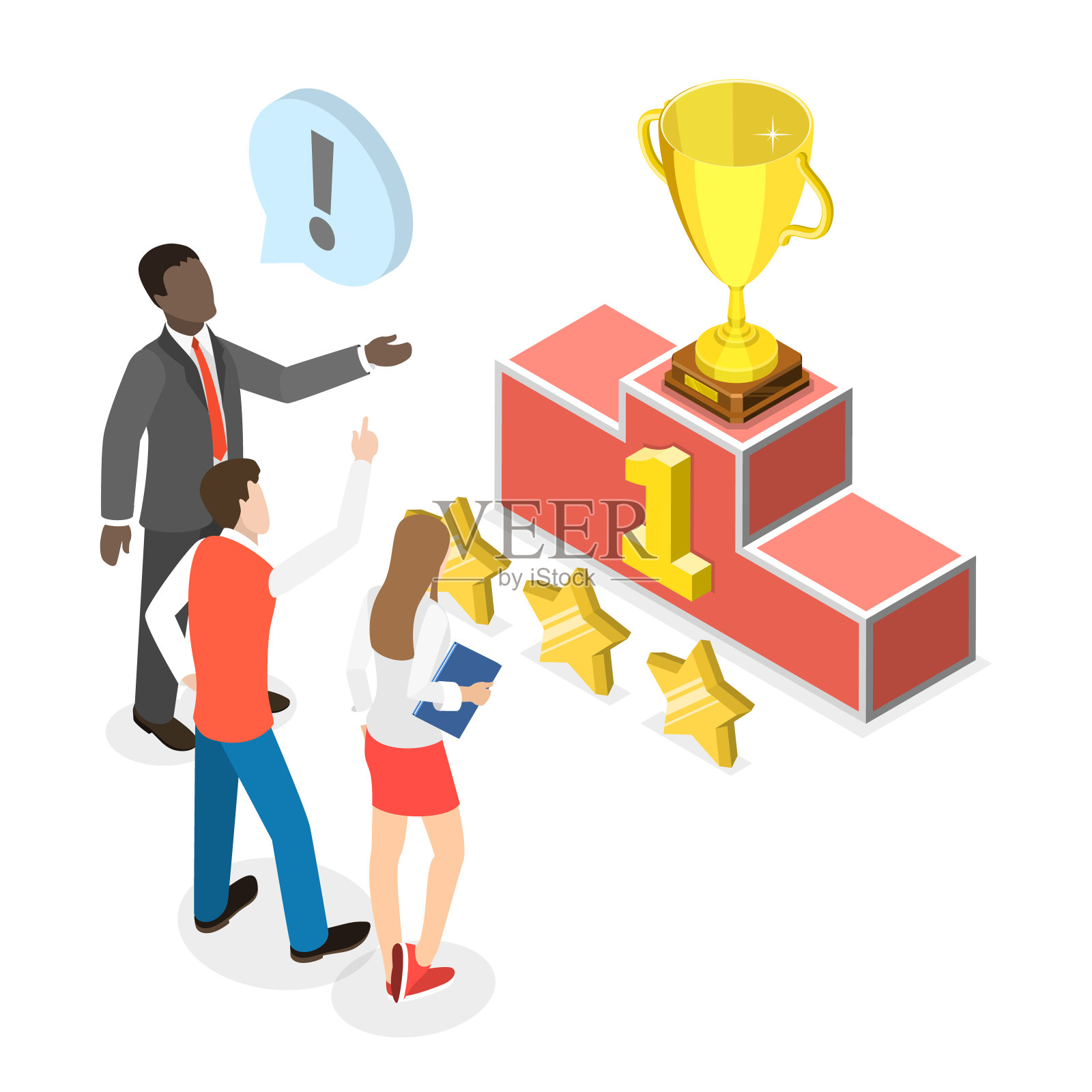 业务增长的三维等距平面矢量插图。第一项插画图片素材