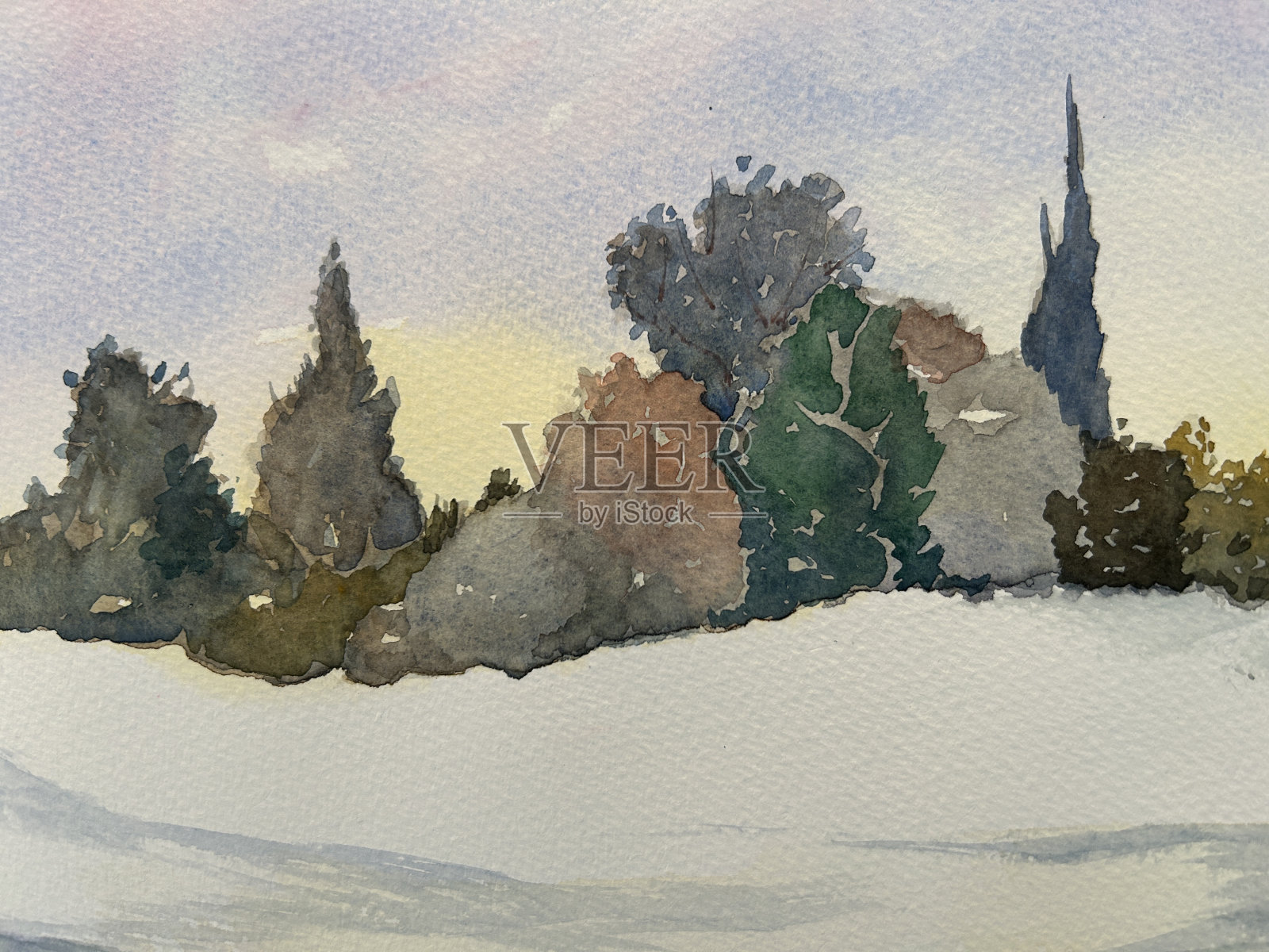 雪中的树插画图片素材