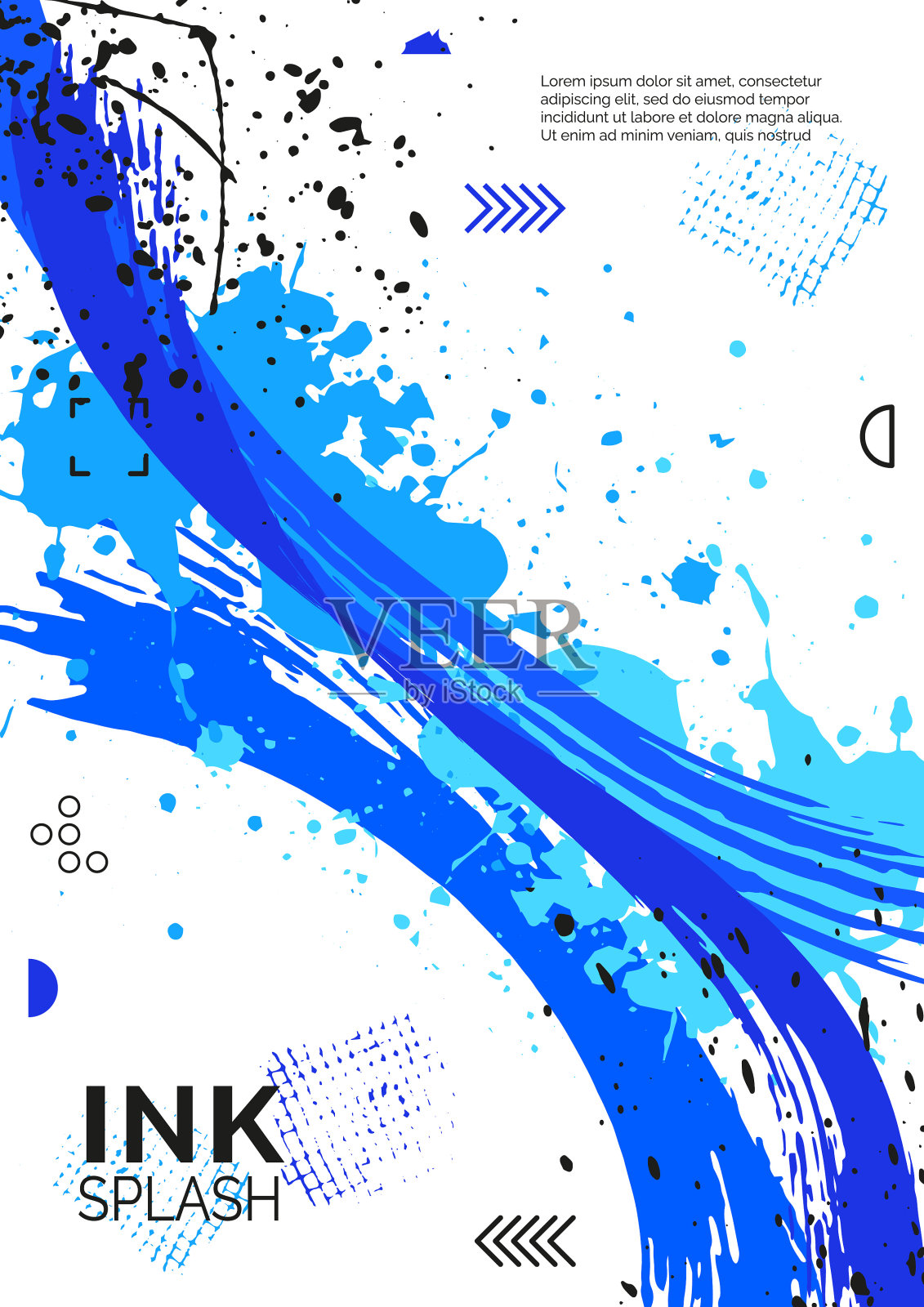 现代彩色海报与混乱的笔触和油漆飞溅。插画图片素材