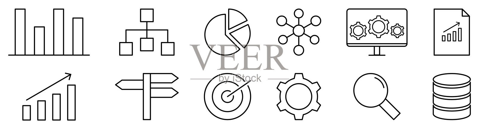 一套分析，信息图和分析概念的轮廓图标插画图片素材
