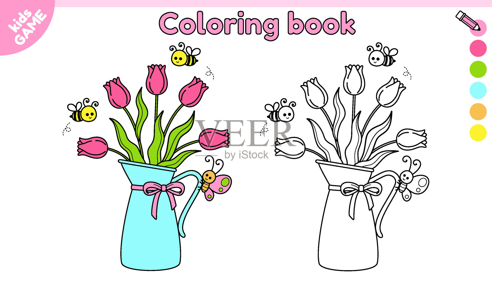 一页儿童涂色书，上面有郁金香插画图片素材