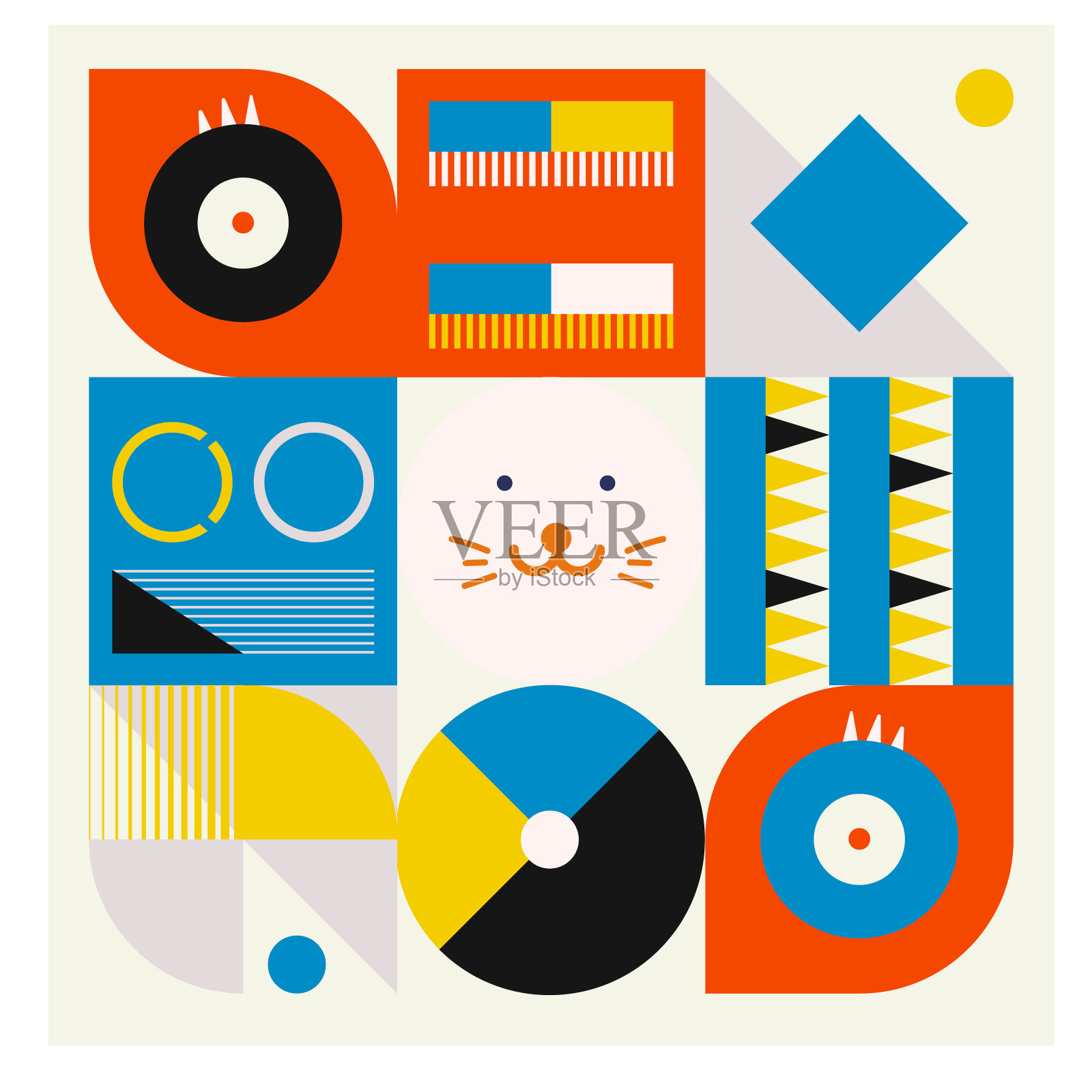 卡哇伊猫矢量插图微笑的小猫，可爱的圆脸猫插画图片素材