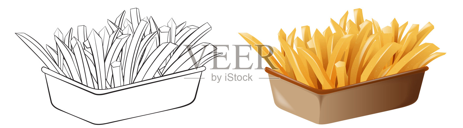 矢量插图的薯条，生的和彩色的插画图片素材