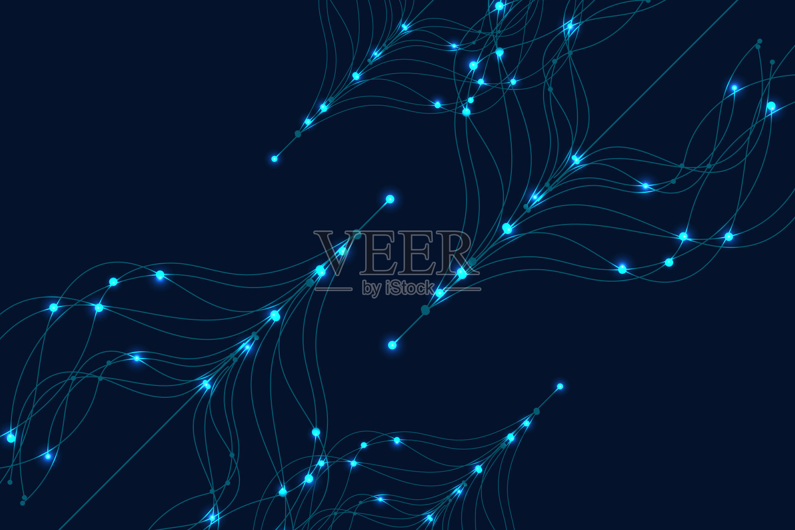 在深蓝色的背景上用点和线连接的抽象构图插画图片素材