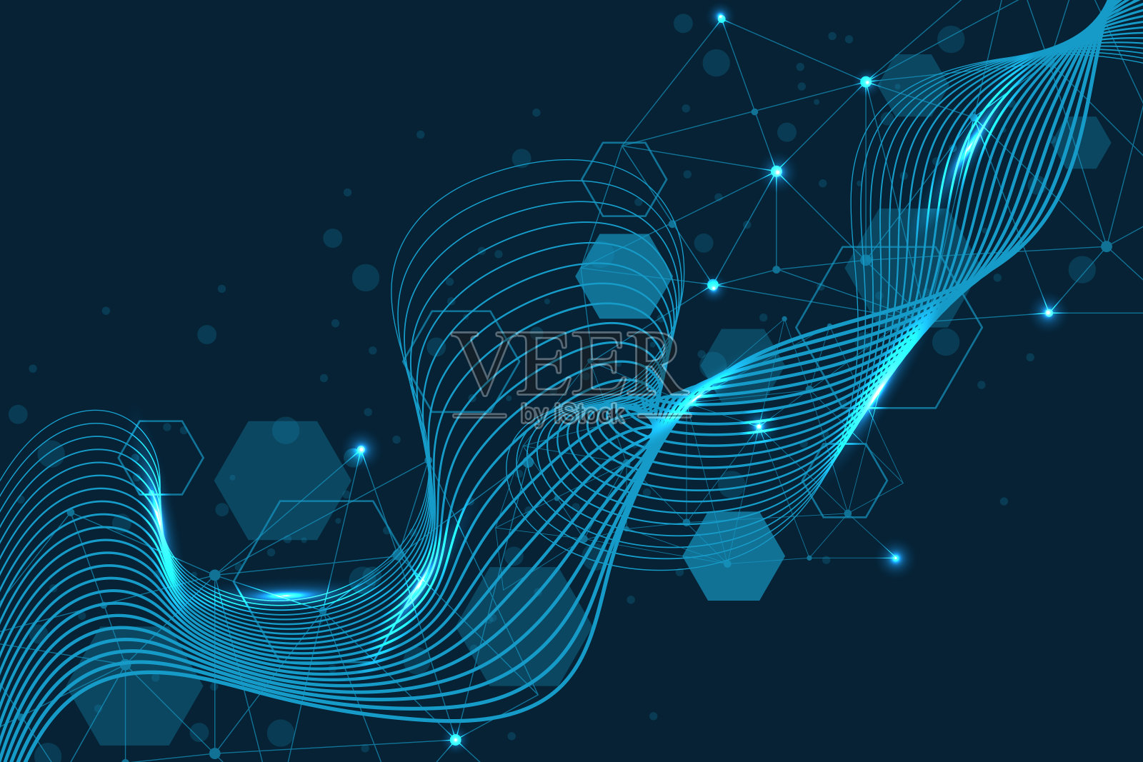 抽象的几何现代线条。粒子动态线流。闪烁的灯光尘埃插画图片素材