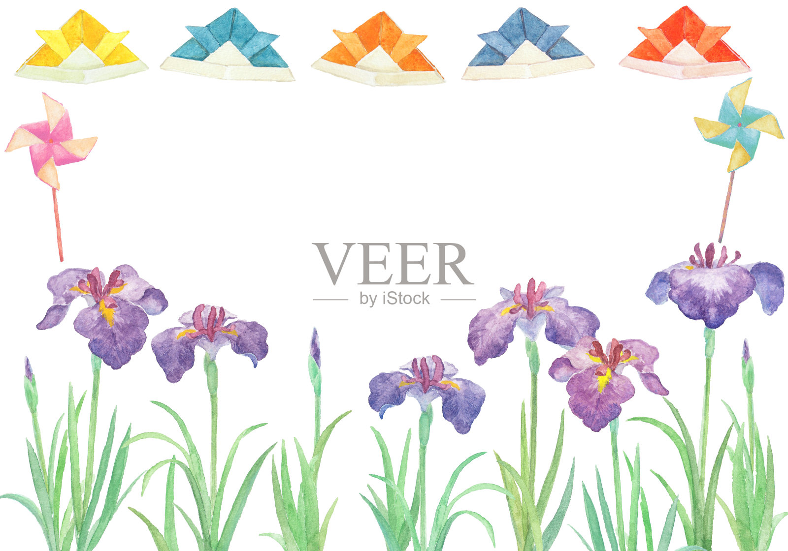 用水彩画的儿童节和鸢尾花插图插画图片素材