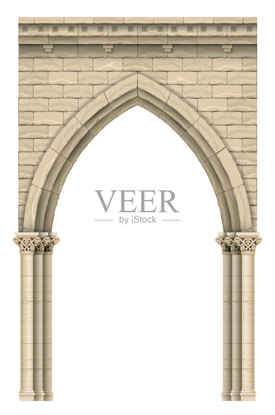 石制米色古色古香的哥特式城堡或神庙拱门插画图片素材
