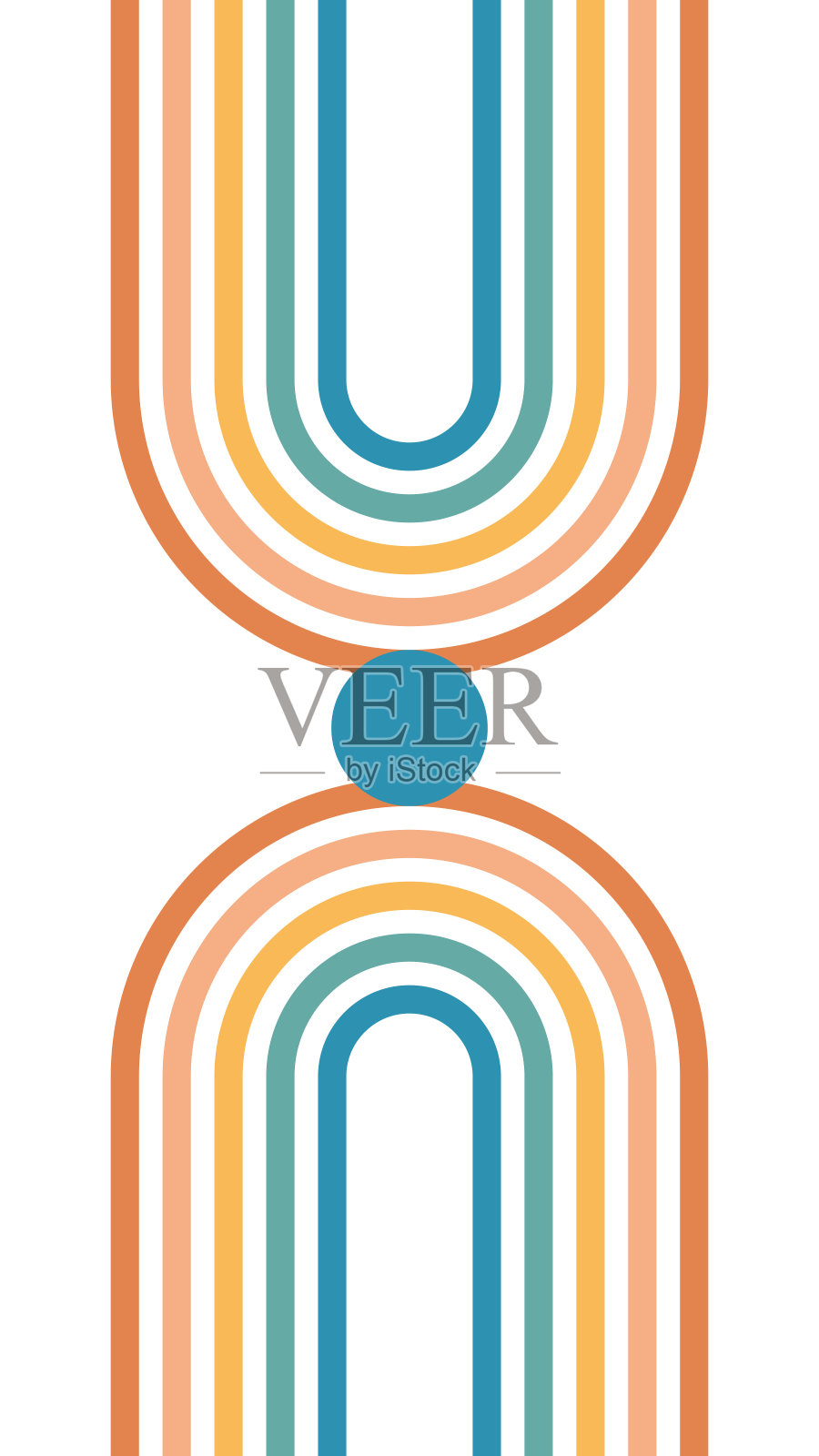 复古的圆圈和线条插图。青色和橙色的几何形状。矢量世纪中期海报。插画图片素材