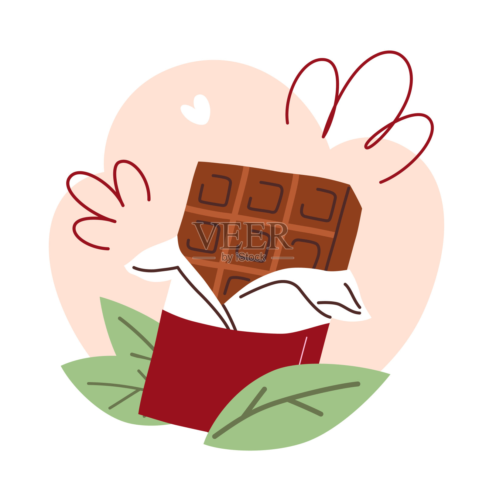 可可果实和可可叶，手绘无缝图案与可可涂鸦，热带水果图标彩色植物装饰，巧克力包装纸插画图片素材