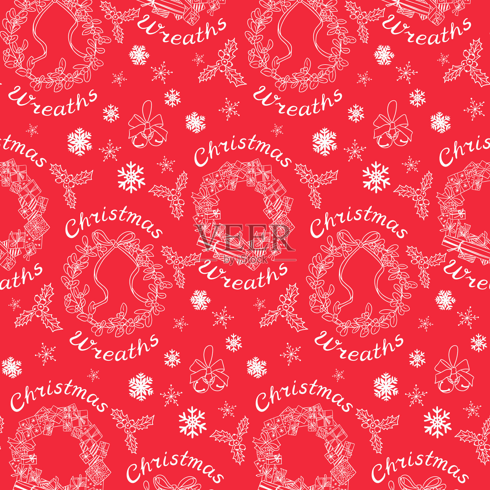 圣诞无缝图案与传统花环插画图片素材
