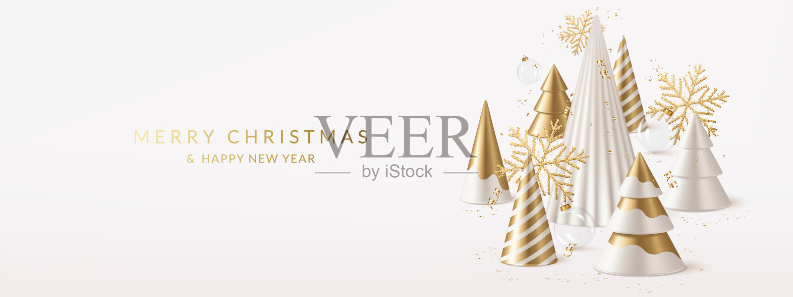 圣诞和新年贺卡有圣诞树，球和雪花。插画图片素材