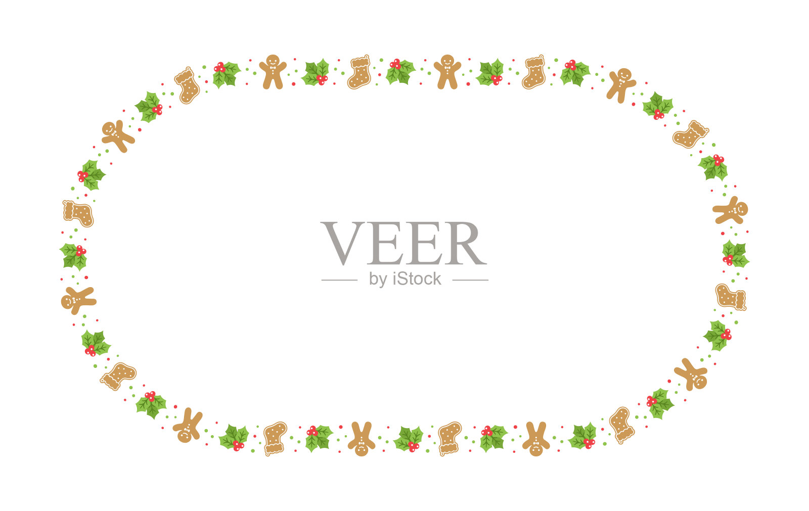 姜饼饼干框架边界，圣诞节冬季假期图形。自制糖果图案，卡片和社交媒体帖子模板，白色背景。孤立矢量插图。插画图片素材