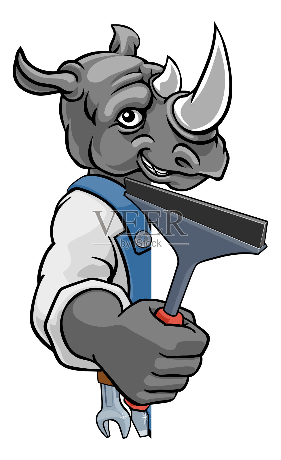 犀牛汽车或窗户清洁器手持清洁棒插画图片素材