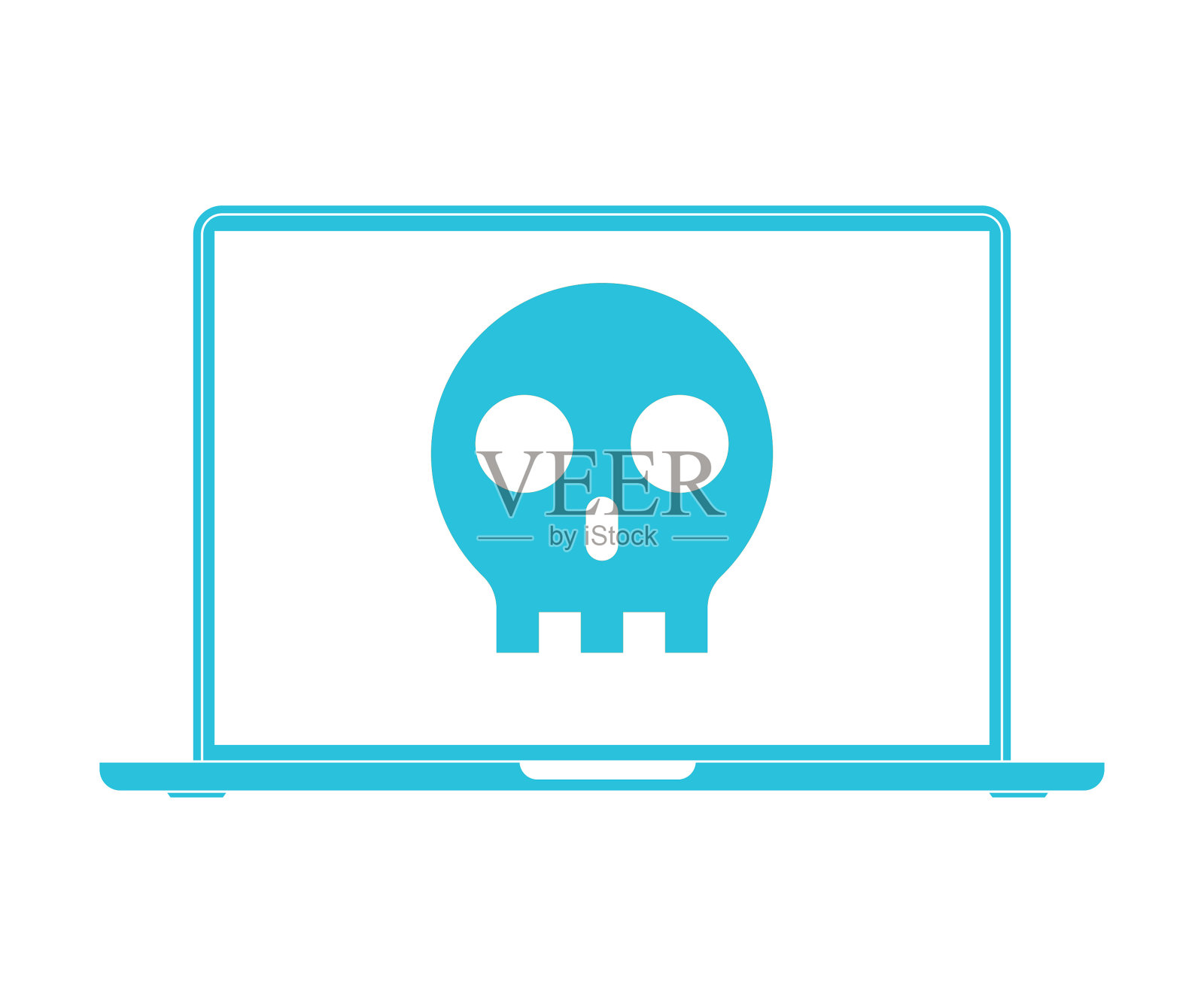 笔记本电脑人类头骨插画图片素材