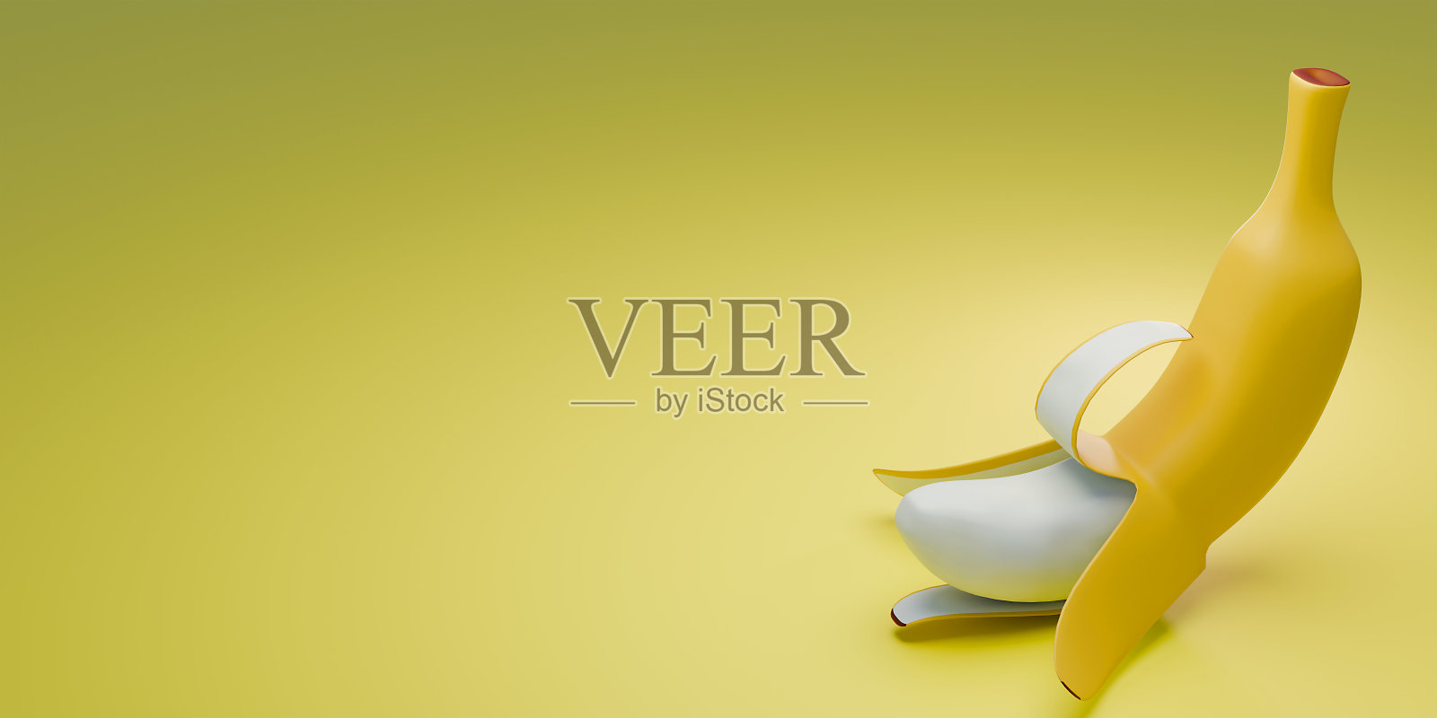 香蕉水果图标黄色背景，3d渲染。照片摄影图片