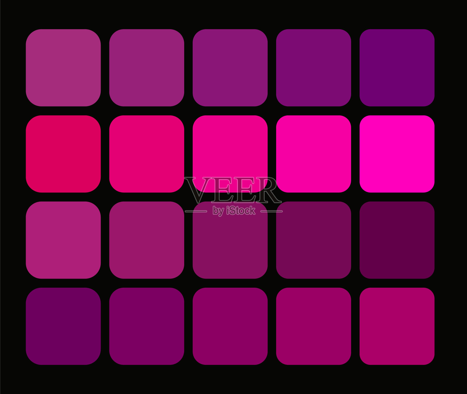 一个黑色背景上的紫色方形色板，一个紫色和粉红色的正方形与一个紫色和粉红色的正方形潘通插画图片素材