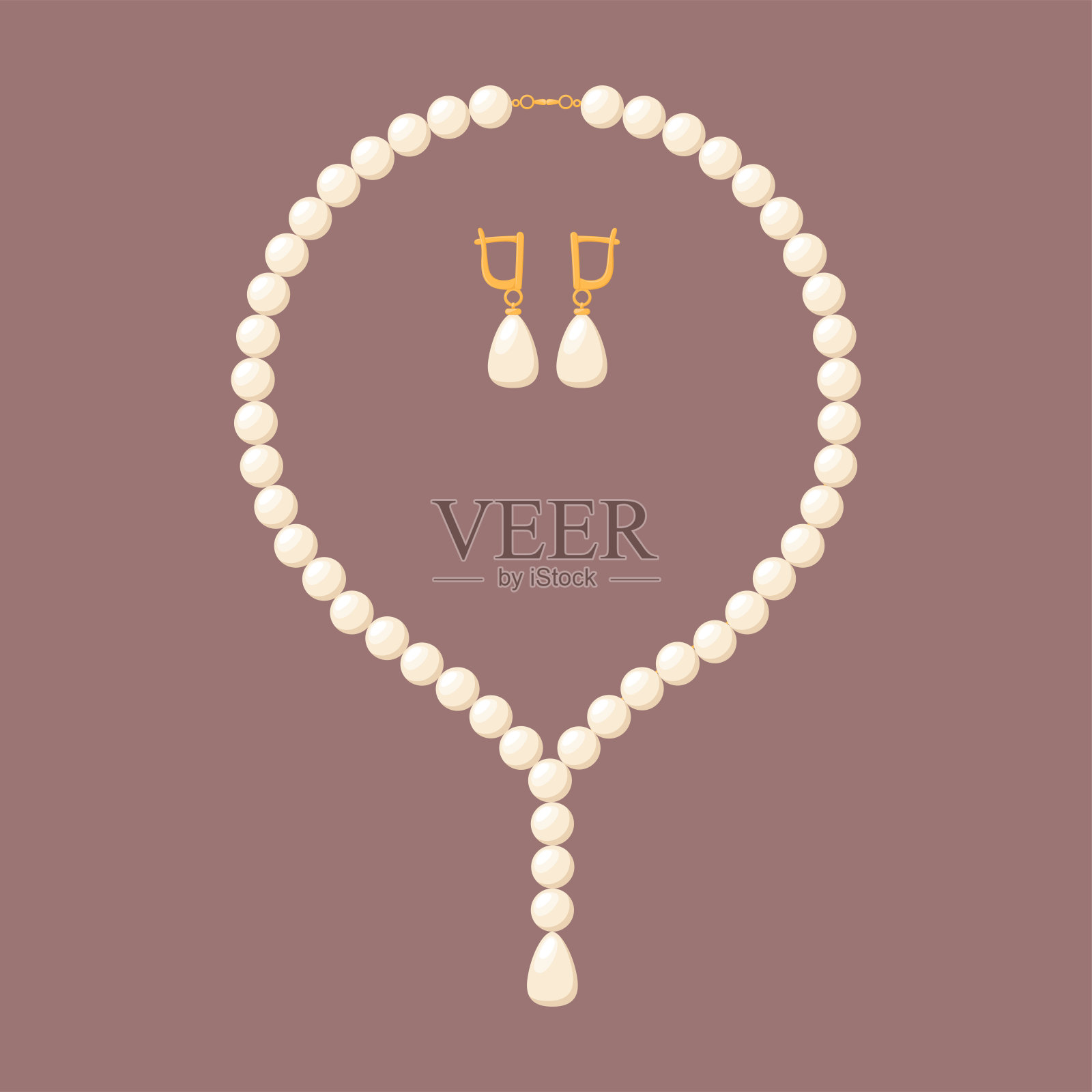 珍珠项链和耳环。矢量图插画图片素材