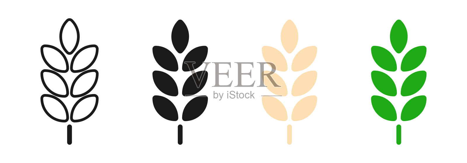 小麦图标。简单的谷物或谷物符号。黑麦，收获或谷蛋白矢量插图。农业植物图标集。插画图片素材