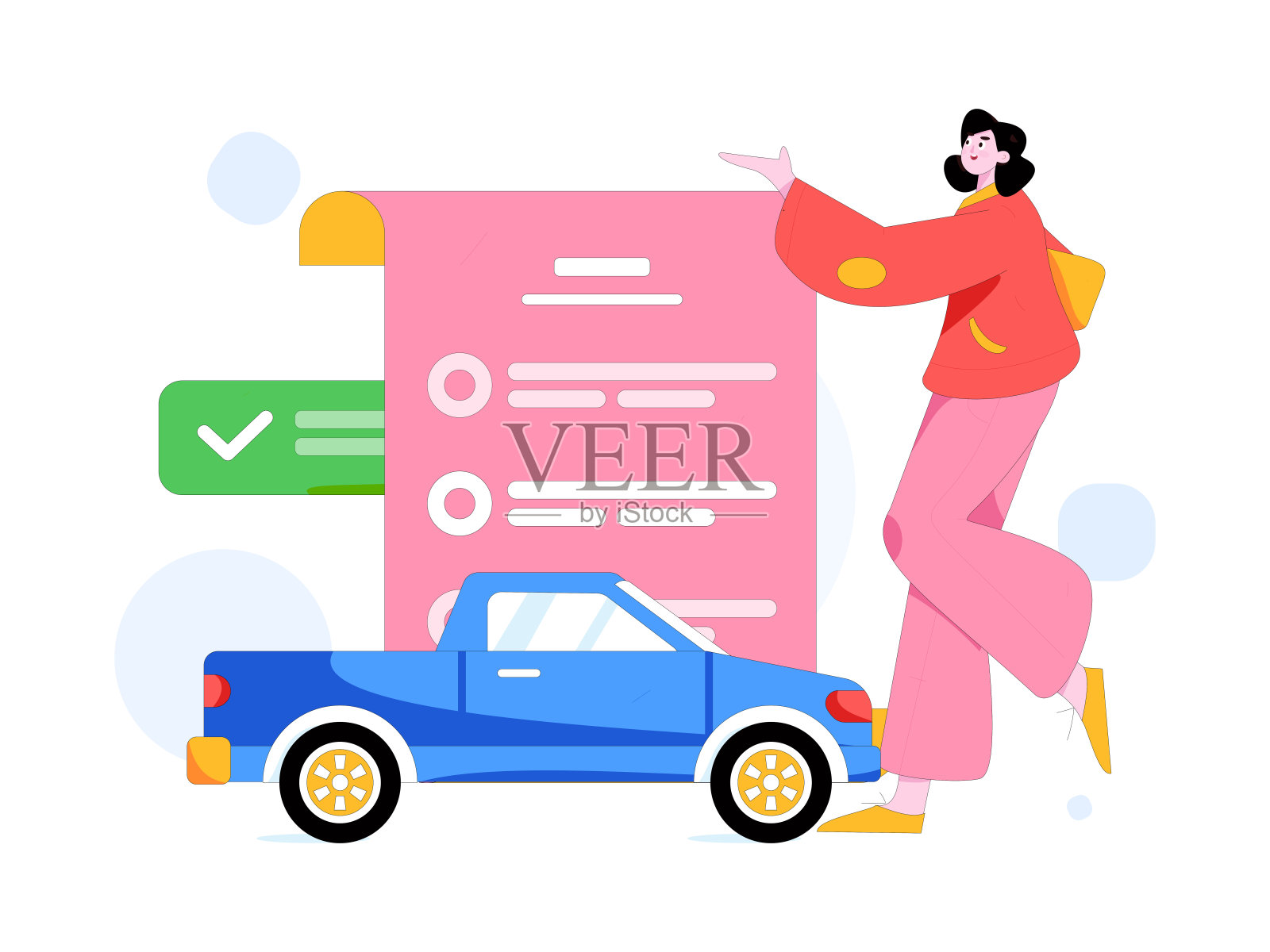 购买汽车保险平面字符矢量概念操作说明插画图片素材